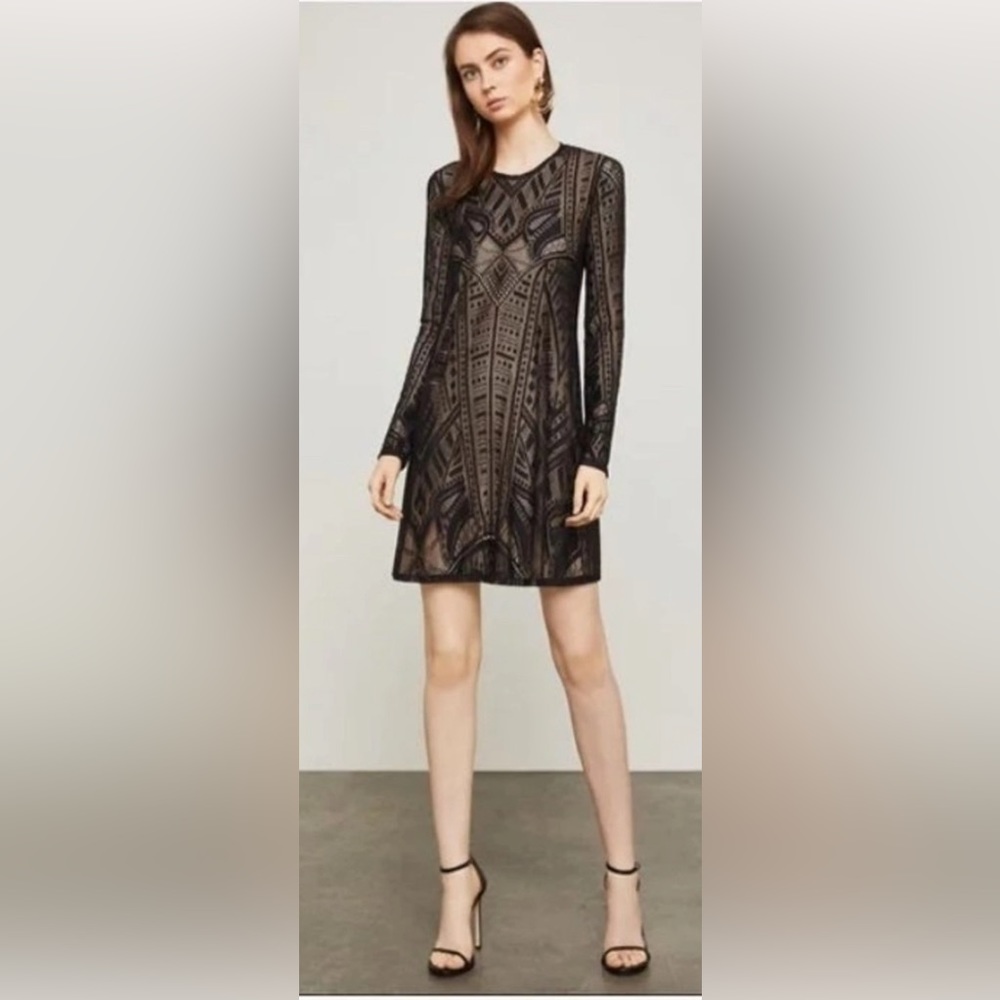 BCBG MAXAZRIA WAVING VINES LACE LONG SLEEVE SHIFTH DRESS Sz M